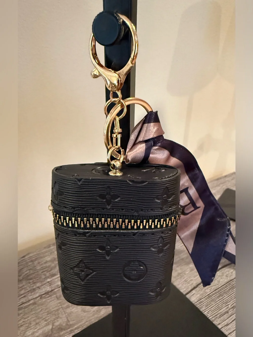 Keychain Backpack Charm Mini Bag Small Lipstick Pouch Black W Silk Like Scarf